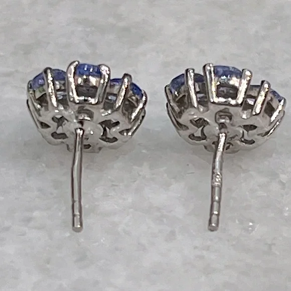 Tanzanite Floral Sterling Silver Stud Earrings